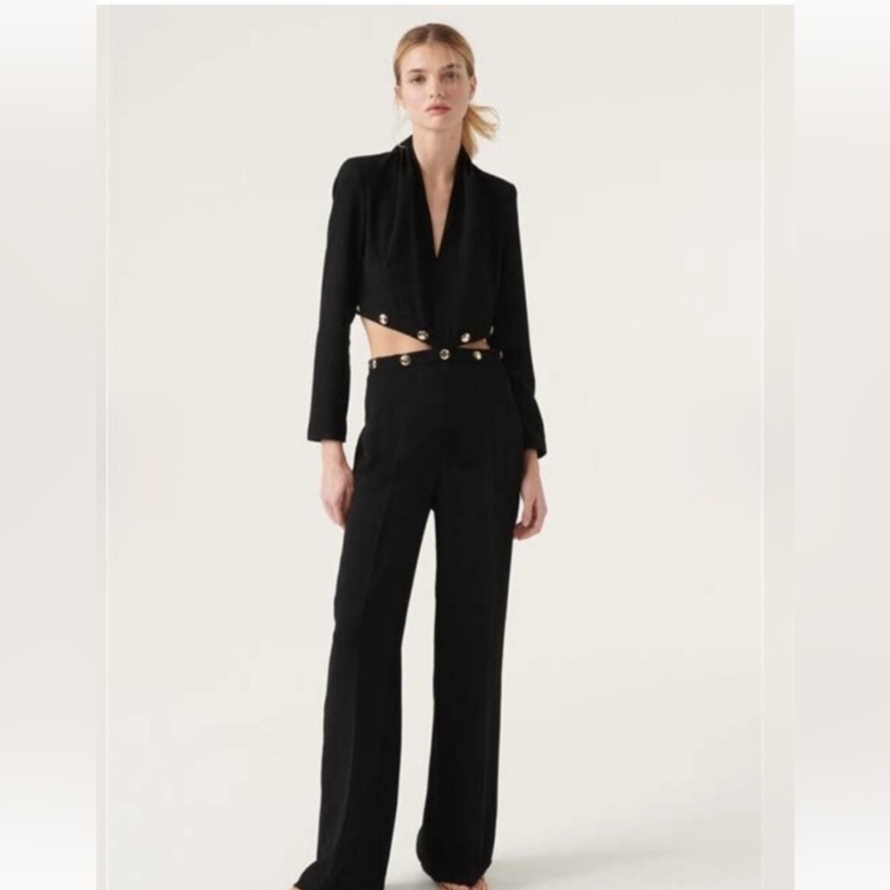 ba&sh Black Cutout Long-Sleeve Jumpsuit with Gold Buttons